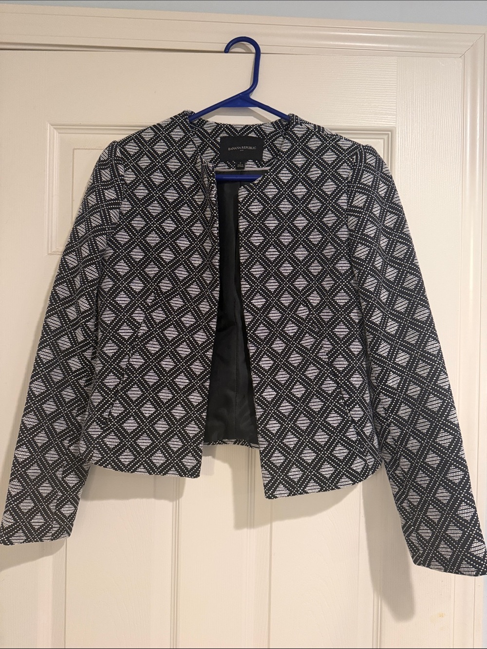Banana Republic Black & White Cropped Geometric Blazer